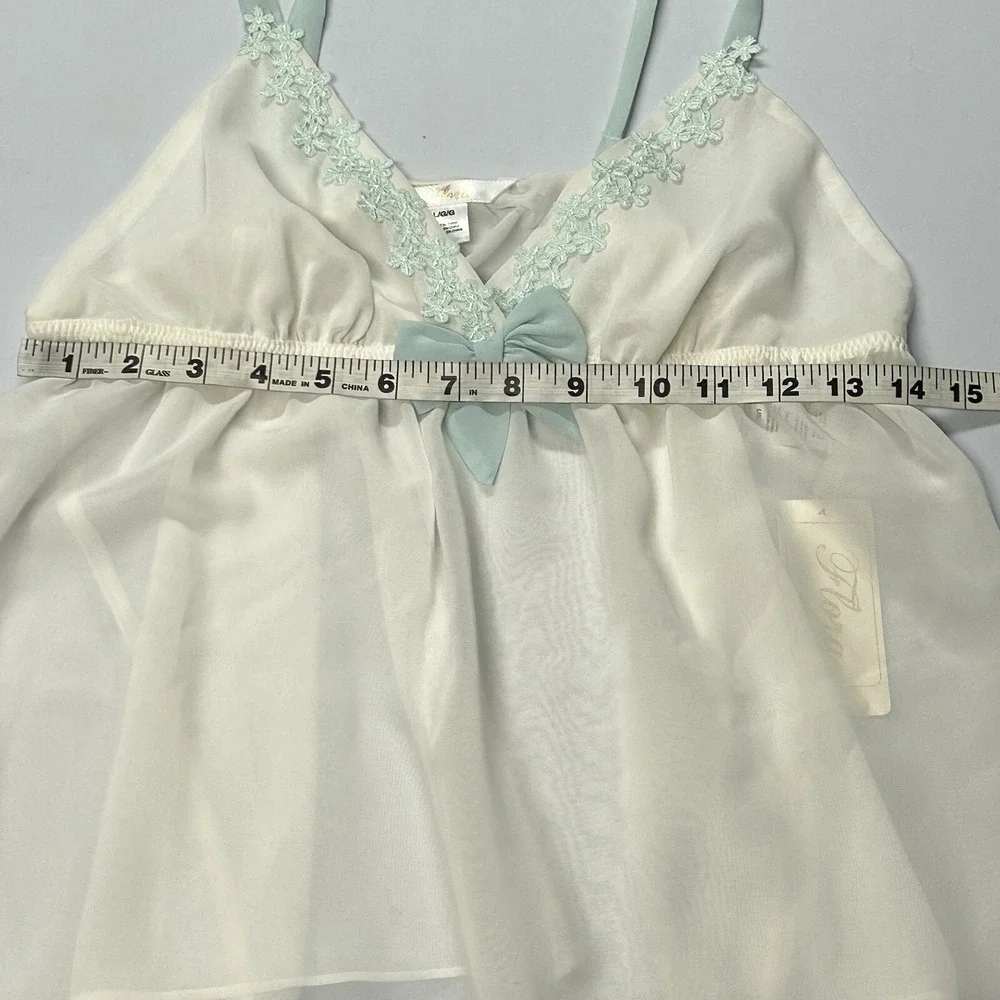 Flora Sheer Chemise Nightie L 2 Pc Set Lace Boudoir Coquette Lingerie White‎